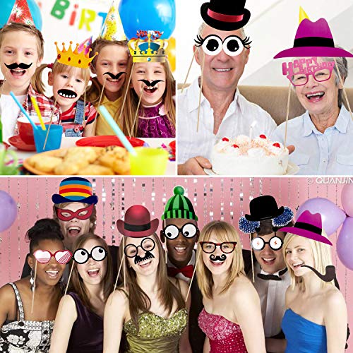 90 Pcs DIY Photo Booth, Comius Nuevo Estilo Photocall Atrezzo Favorecer Incluyendo cómica divertida creativa Bigotes Gafas Pelo Arcos Sombreros labios