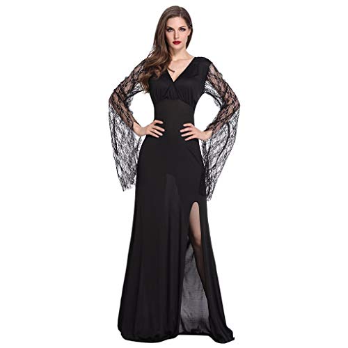 99AMZ Mujeres Deshuesado Corsé Gótico Halloween Vestido Clubwear Fiesta Traje Ángel Disfraces Vestidos Negro Encajes Dress Cuello Redondo Medieval Retro Vestidos con Alas y Guante (M)