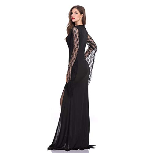 99AMZ Mujeres Deshuesado Corsé Gótico Halloween Vestido Clubwear Fiesta Traje Ángel Disfraces Vestidos Negro Encajes Dress Cuello Redondo Medieval Retro Vestidos con Alas y Guante (M)