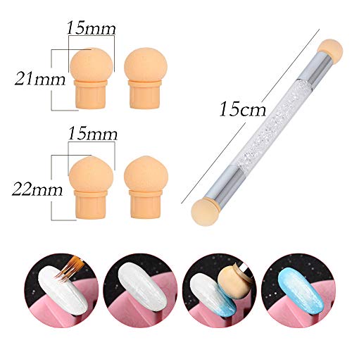 9pcs Pinceles Uñas Nail Art Brushes Cepillo de Esponja Doble Punta con 4 Cabezales de Repuesto Herramienta de Manicura Pincel Degradado para Aplicar Gel UV Decoración Arte Uñas