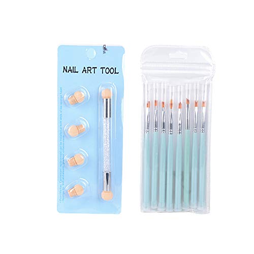 9pcs Pinceles Uñas Nail Art Brushes Cepillo de Esponja Doble Punta con 4 Cabezales de Repuesto Herramienta de Manicura Pincel Degradado para Aplicar Gel UV Decoración Arte Uñas