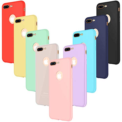 9x Funda iPhone 8 Plus, Leathlux Carcasa iPhone 8 Plus Silicona Ultra Fina TPU Gel Protector Flexible Cover Funda para iPhone 8 Plus 5.5" Rosa Verde Púrpura Amarillo Rojo Azul Oscuro Translúcido Negro