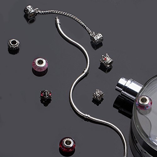 A TE® Charm Pulsera Abalorio Murano Cristal Vidrio Perlas con Cadena de Seguridad #JW-B110 (Rosa 18cm)