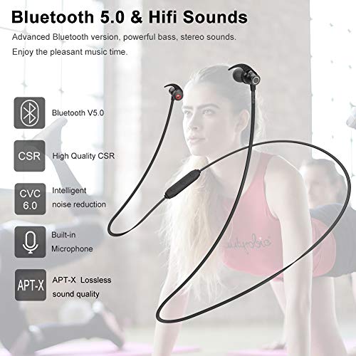 Abafia Auriculares Bluetooth, Auricular Deportivo Inalámbricos Auriculares Bluetooth V5.0 con Magnética Diseño In-Ear para iPhone XR/XS/Huawei P30 / P30 Pro/Samsung S9 / S8 / Xiaomi (Negro)