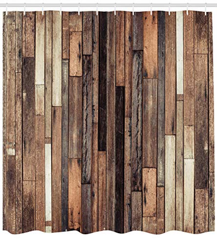 ABAKUHAUS Madera Cortina de Baño, Viejo Piso de Madera Marrón Tablas Desgastadas Garage Natural Rural Estampa Gráfica, Material Resistente al Agua Durable Estampa Digital, 175 x 200 cm, Marrón