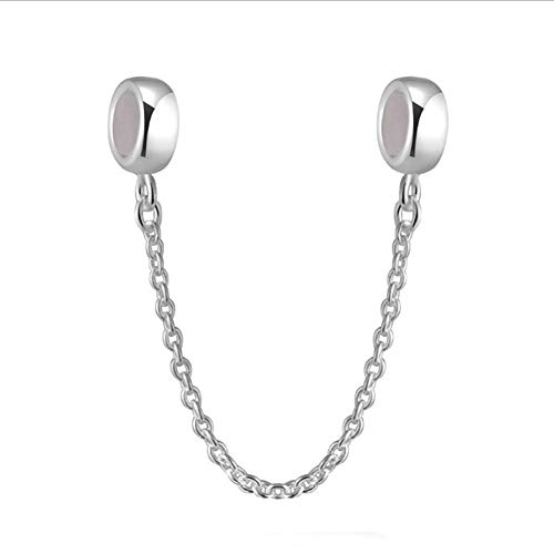 Abalorio de cadena de seguridad de plata de ley 925 con clip para pulsera Pandora e
