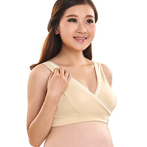 Abilieauty Mujer Copa Blanda Dormir Cómodo Sujetador Maternidad Lactancia Embarazo Mujer Sujetador de Algodón - Nude, Large
