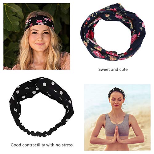 ABirdon 10 Pcs Diademas Mujer Boho Flor Vintage Impreso, Turbante Cinta de Pelo Mujer Elástico para la Mujer
