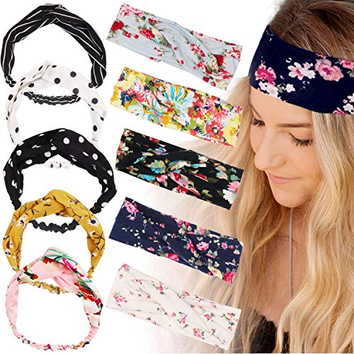 ABirdon 10 Pcs Diademas Mujer Boho Flor Vintage Impreso, Turbante Cinta de Pelo Mujer Elástico para la Mujer
