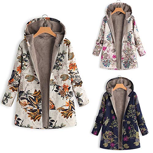 Abrigo Mujer Invierno Flores Impreso más Grueso Chaqueta Suéter Abrigo Jersey Mujeres Talla Grande Suelto Hoodie Sudadera con Capucha Espesar Prendas de Cardigan Parka Tops Yesmile