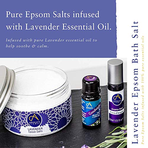 Absolute Aromas Set de paquete de sales de baño relajantes de Epsom - 3 x 300 g de lavanda, desintoxicación y relajación - Sulfato de magnesio infundido con aceites esenciales 100% puros