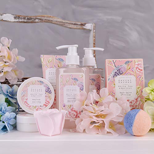 Accentra Secret Garden - Set de regalo de baño y ducha con té blanco y aroma de albaricoque (8 piezas)