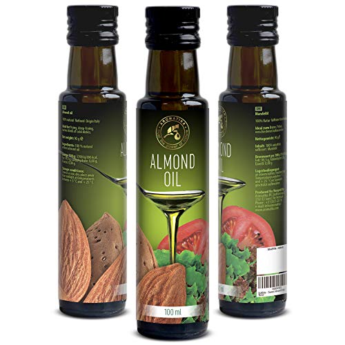 Aceite de Almendras Dulces 100ml - Refinado - Italia - 100% Puro y Natural - Aceite de Almendra Comestible Natural los Mejores Beneficios para Cocinar - Botella de vidrio - Almond Oil