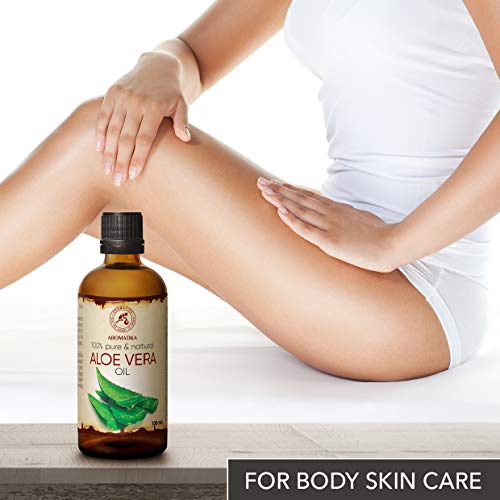 Aceite de Aloe Vera 100ml - Aloe Barbadensis - Brasil - 100% Puro y Natural - Botella de Cristal - Cuidado Intensivo para el Rostro - Cuerpo - Cabello - Masaje - Cosmético para el Cuidado Corporal