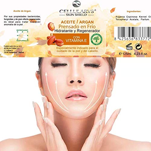 Aceite de Argan puro 100% de Marruecos prensado en frio Bio y Ecológico 100 ml. para pelo, piel, barba, cuerpo y uñas, rico en vitamina E