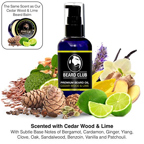 Aceite de Barba Perfumado Premium - Cedar Wood & Lime 100ml | Deja tu Barba Suave, Sin Picor y Sin Escamas, Ayuda a su Crecimiento | Acondicionador Para Hombre Potente 100% Natural Para Barba