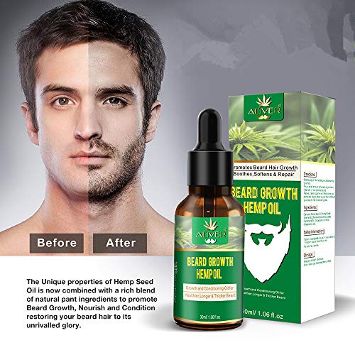 Aceite de cáñamo natural para barba para el crecimiento de la barba, con aceite de jojoba infundido, aceite de cedro, aceite de macadamia que promueve el crecimiento de la barba, condiciones