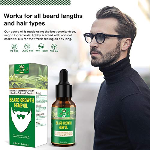 Aceite de cáñamo natural para barba para el crecimiento de la barba, con aceite de jojoba infundido, aceite de cedro, aceite de macadamia que promueve el crecimiento de la barba, condiciones