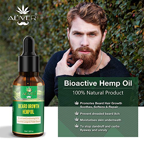 Aceite de cáñamo natural para barba para el crecimiento de la barba, con aceite de jojoba infundido, aceite de cedro, aceite de macadamia que promueve el crecimiento de la barba, condiciones