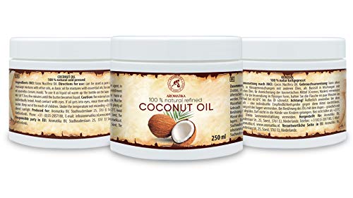Aceite de Coco 250ml - Aceite de Coco Nucifera - Indonesia - 100% Puro y Natural - Prensado en Frío - Mejores Beneficios para el Cuidado del Cabello de la Piel - Aceites Sin Refinar