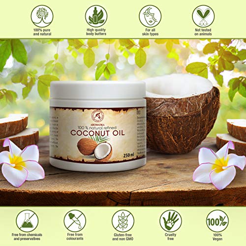Aceite de Coco 250ml - Aceite de Coco Nucifera - Indonesia - 100% Puro y Natural - Prensado en Frío - Mejores Beneficios para el Cuidado del Cabello de la Piel - Aceites Sin Refinar
