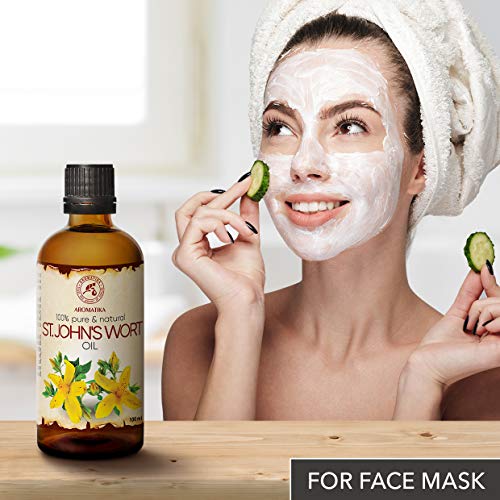 Aceite de Hierba de San Juan 100ml - Hypericum Perforatum - 100% Puro y Natural - Cuidado Intensivo - Aceite para Rostro - Cuerpo - Cabello - Piel - para Masajes - Botella de Cristal