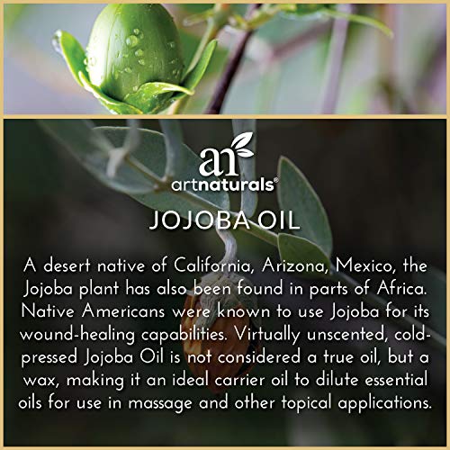 Aceite de jojoba 100 % orgánico, 120 ml, extraído de forma natural y prensado en frío, sin refinar, hidratante para la cara, pelo, piel, uñas, cutículas, estrías y pieles sensibles, de ArtNaturals