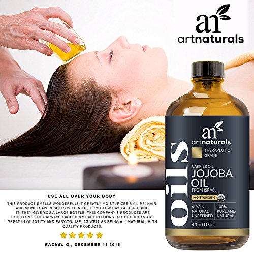 Aceite de jojoba 100 % orgánico, 120 ml, extraído de forma natural y prensado en frío, sin refinar, hidratante para la cara, pelo, piel, uñas, cutículas, estrías y pieles sensibles, de ArtNaturals