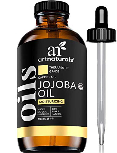 Aceite de jojoba 100 % orgánico, 120 ml, extraído de forma natural y prensado en frío, sin refinar, hidratante para la cara, pelo, piel, uñas, cutículas, estrías y pieles sensibles, de ArtNaturals