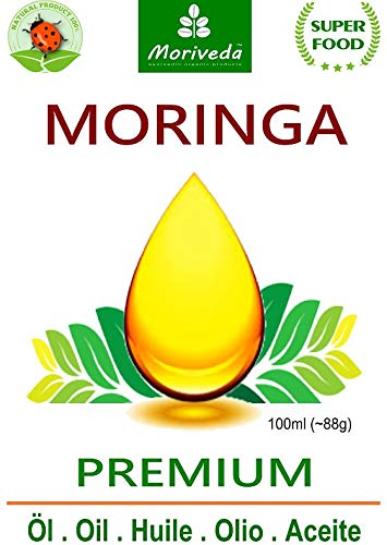 Aceite de Moringa Premium de MoriVeda, prensado en frío a partir de semillas de alta calidad. Calidad 100% Oleifera. Cuidado de la piel, Cuidado del cabello, Antienvejecimiento, Aceite comestible