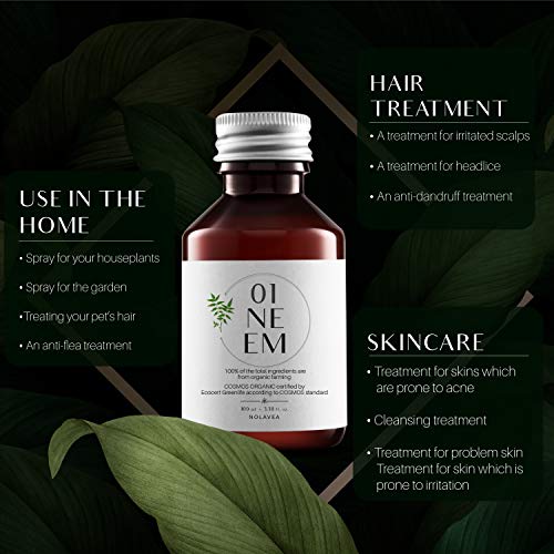 Aceite de Neem 100% Vegetal - Made in France - 100ml - Aceite Ecologico Prensado en Frio y Virgen - Tratamiento Pelo, Piel, jardin, anti-piojos anti-garrapatas - Regula, Hidrata, Alimenta y Suaviza