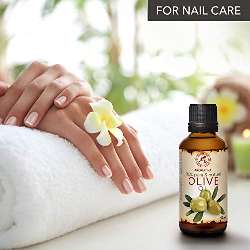 Aceite de Oliva 50ml - Olea Europaea Fruit Oil - España - Presión en Frío - 100% Puro y Natural - Botella de Vidrio - Cuidado Intensivo para el Rostro - Cabello - Cuidado Corporal