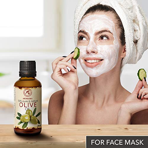 Aceite de Oliva 50ml - Olea Europaea Fruit Oil - España - Presión en Frío - 100% Puro y Natural - Botella de Vidrio - Cuidado Intensivo para el Rostro - Cabello - Cuidado Corporal