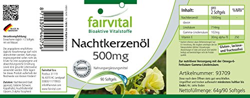 Aceite de Onagra 500mg - Dosis elevada - 90 Cápsulas blandas - rico en GLA - Calidad Alemana
