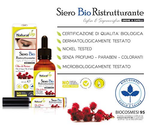 Aceite de Ricino Ecológico para Pestañas y Cejas con Aceite de Argán, Aceite de Jojoba y Vitamina E. Confección abundante de 30 ml de Serum para Pestañas Perfectas. MADE IN ITALY