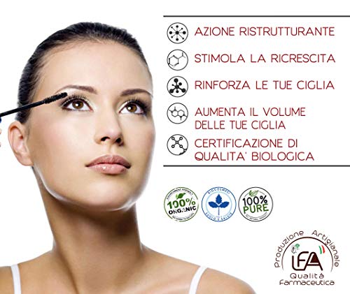 Aceite de Ricino Ecológico para Pestañas y Cejas con Aceite de Argán, Aceite de Jojoba y Vitamina E. Confección abundante de 30 ml de Serum para Pestañas Perfectas. MADE IN ITALY