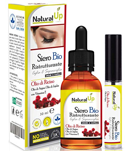Aceite de Ricino Ecológico para Pestañas y Cejas con Aceite de Argán, Aceite de Jojoba y Vitamina E. Confección abundante de 30 ml de Serum para Pestañas Perfectas. MADE IN ITALY