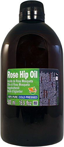 Aceite de Rosa Mosqueta 100% Puro. Botella Extra Grande de 500 ml (Medio Litro) Origen Chile - Virgen Extra, Natural, Producto Sustentable.