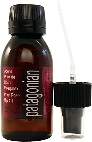 Aceite de Rosa Mosqueta Puro Chileno Patagonian Con doble sistema de aplicadores. Botella extra grande de 100ml. Alto contenido de vitaminas A y E y Omega 3, 6 y 9.