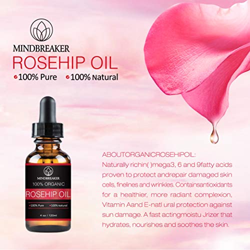 Aceite de semilla de rosa mosqueta 100% puro para la cara, las uñas, el cabello y la piel - 100% natural puro certificado y natural (120 ml)