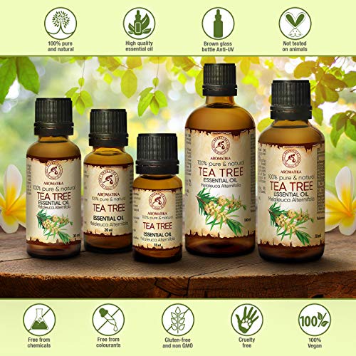 Aceite Esencial de Arbol de Té 30ml Botella - Australia - 100% Puro y Natural - Ideal para la Belleza - Aromaterapia - Difusor - Lámpara de Aroma - Cosméticos - Tea Tree Essential Oil