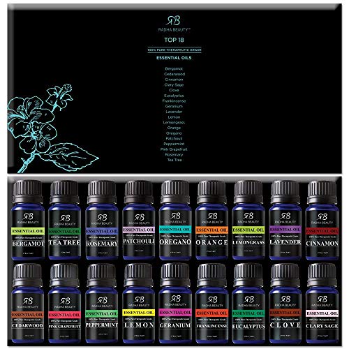 Aceite esencial de eucalipto para aromaterapia, relajación, ducha, sauna, baño, baño de vapor, alivio del dolor, congestión, alivio del estrés Set Top 18 0,16 onzas líquidas (paquete de 18)