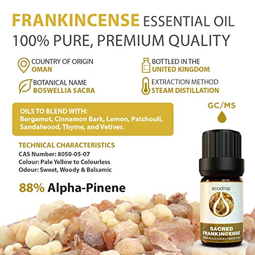 Aceite esencial de incienso omaní 100% puro de grado terapéutico para aromaterapia, masajes, difusores y para diluir en el baño, 5 ml (Boswellia sacra)