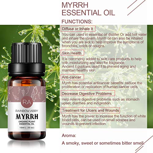 Aceite Esencial de Mirra 10 ml (0.33 oz) - Grado terapéutico 100% puro para difusor de aromaterapia, masaje, cuidado de la piel