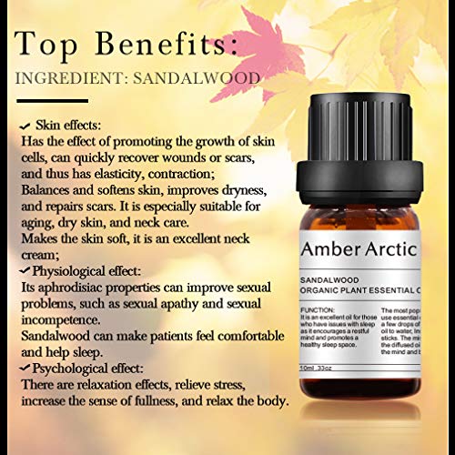 Aceite esencial de sándalo - 100% puro mejor aceite esencial de grado terapéutico, aceite de aromaterapia natural para difusor