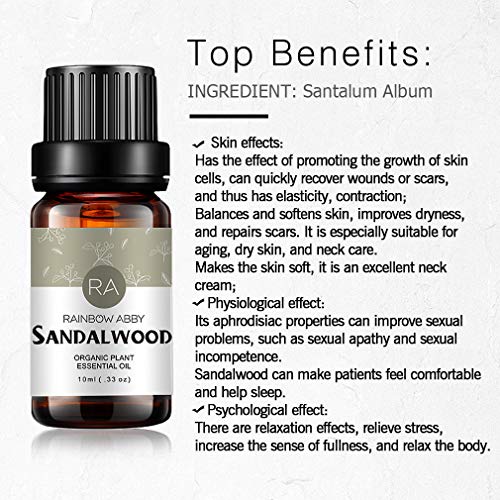 Aceite Esencial de Sándalo, Aceite de Sándalo Natural 100% Puro de Aromaterapia Para Difusor (10ML)