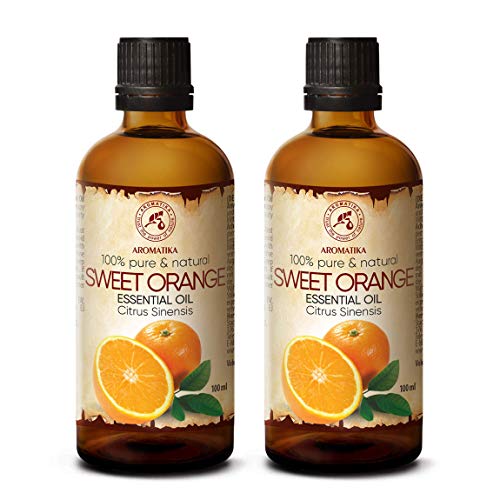 Aceite Esencial Naranja 200ml - 2x100ml - 100% Puro & Natural - Brasil - Efecto Contra la Celulitis - Mejor para Belleza - Aromaterapia - Masaje - Baño - Difusor - para un Buen Sueño