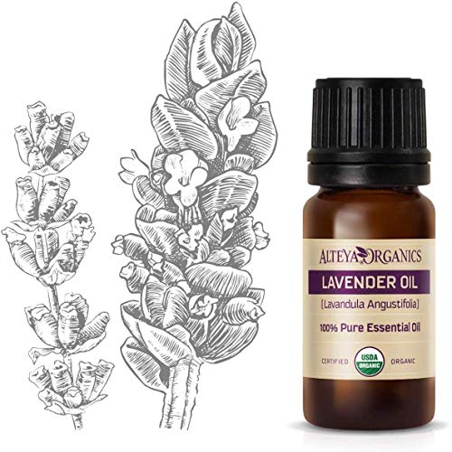 Aceite esencial orgánico de lavanda (Lavandula angustifolia) marca Alteya, de 10 ml. Con certificación orgánica USDA, 100 % puro y auténtico, natural, destilado al vapor de flores de Lavandula Angustifolia búlgaras frescas