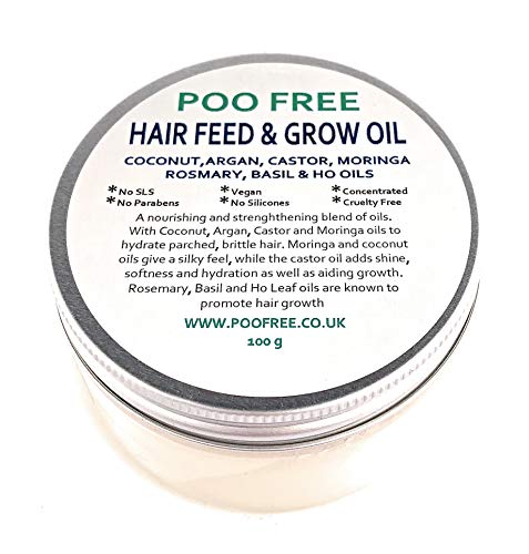 ACEITE NUTRIENTE para el CRECIMIENTO del CABELLO - 100 g - de POO FREE. Aceites de Coco, Ricino, Argán, Moringa, Romero, Albahaca y hojas de Ho. Para el crecimiento del cabello y reparar y nutrir