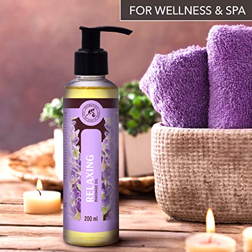 Aceite para Masajes Relajantes 200ml - Aceite de Lavanda 100% Natural - Cosméticos Naturales para Alivio del Estrés - Sueño Reparador - para el Cuidado de la Piel - Aromaterapia
